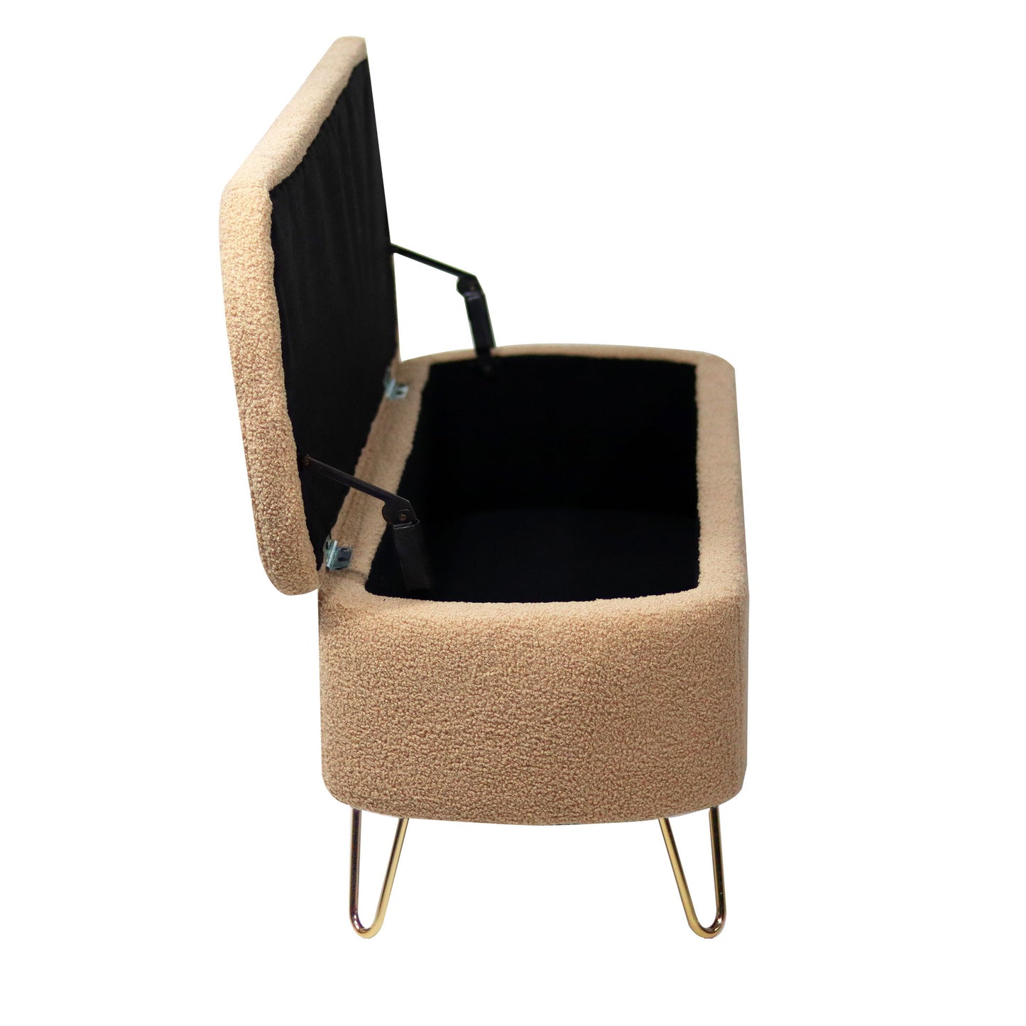 Storage Ottoman Bench For End Of Bed Gold Legs, Modern Camel Faux Fur Entryway Bench Upholstered Padded With Storage For Living Room Bedroom - Camel