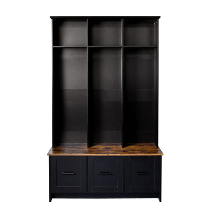 Modern Hall Tree With Entryway Bench, 3 Shelves And Drawers, Wide Hall Tree With Storage Bench For Hallway - Black