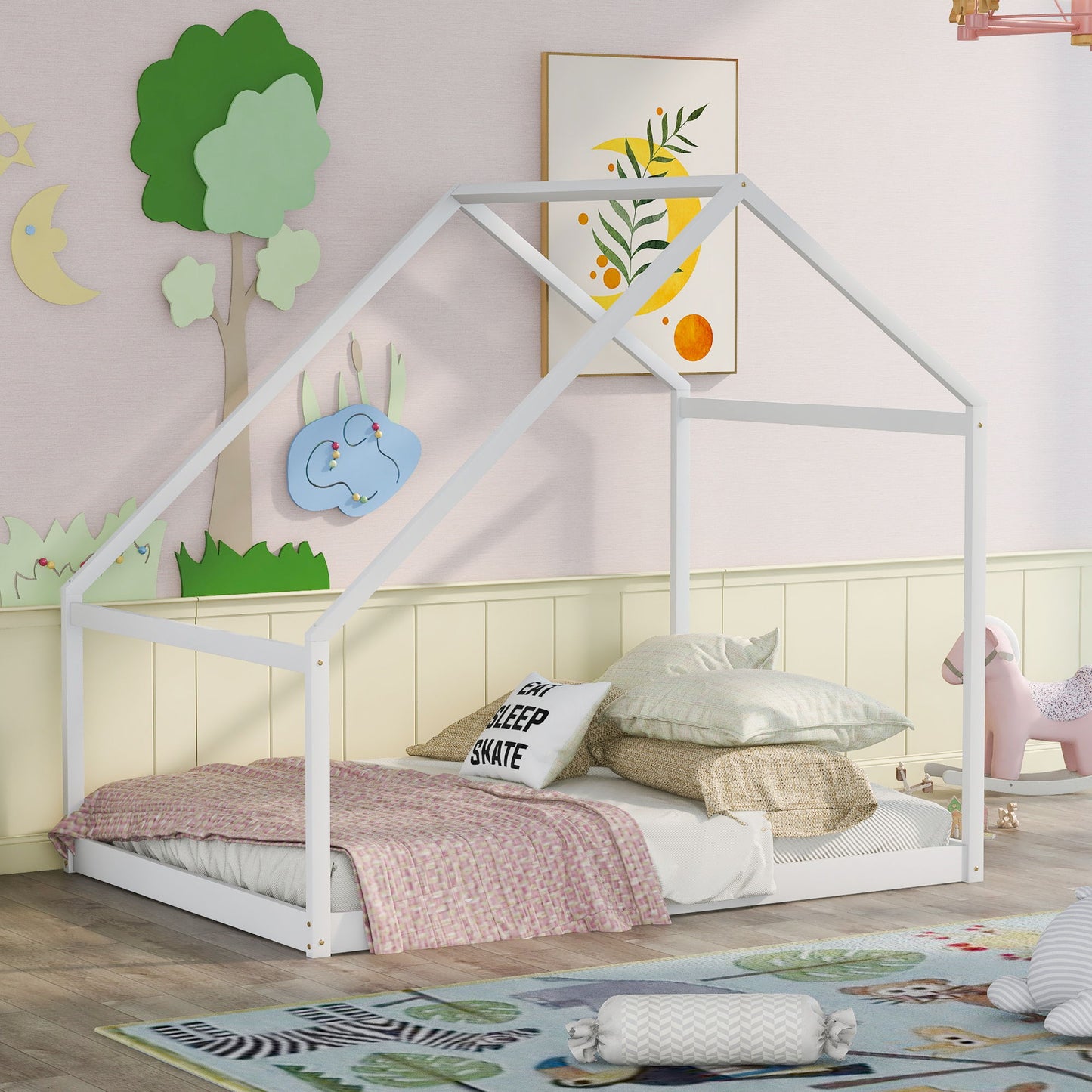 Full Size Playhouse Style Bed - White