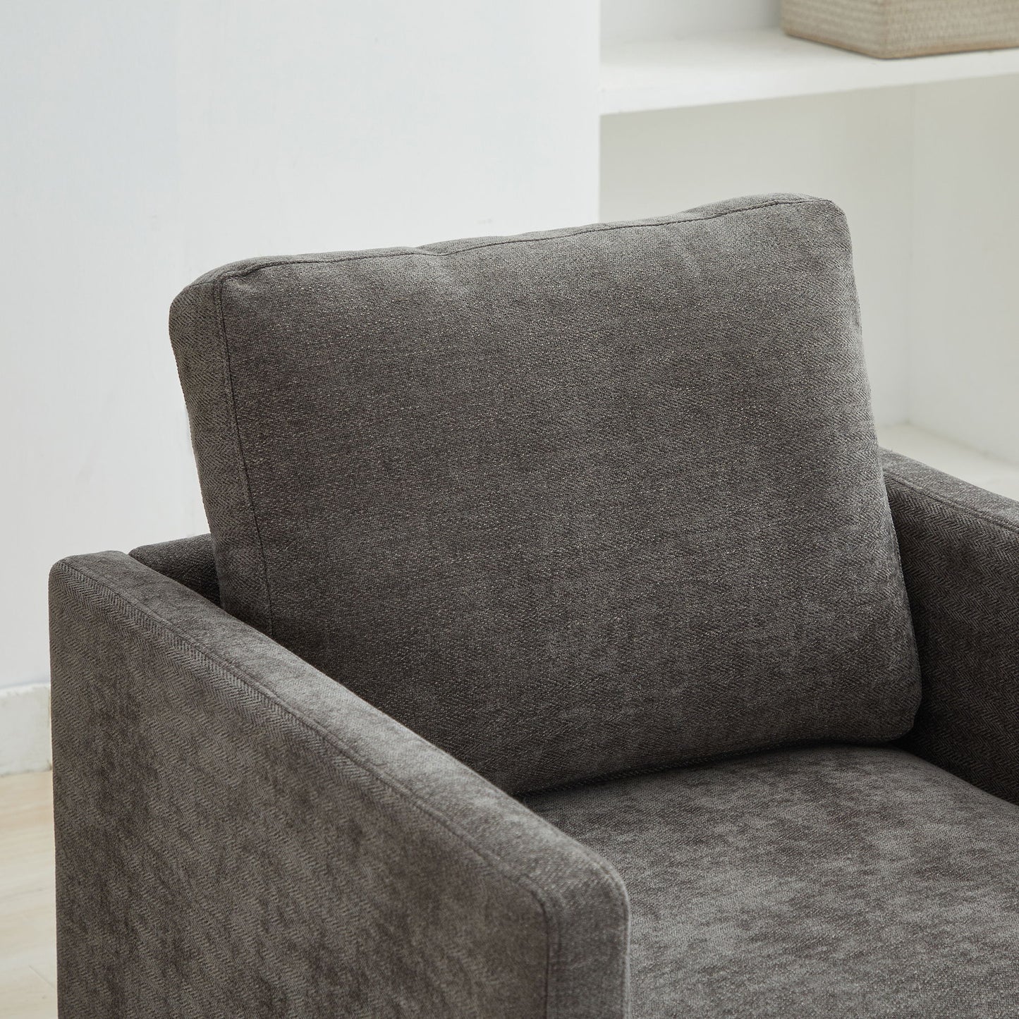 Modern Square Upholstered Swivel Accent Chair With Chenille Fabric - Charcoal