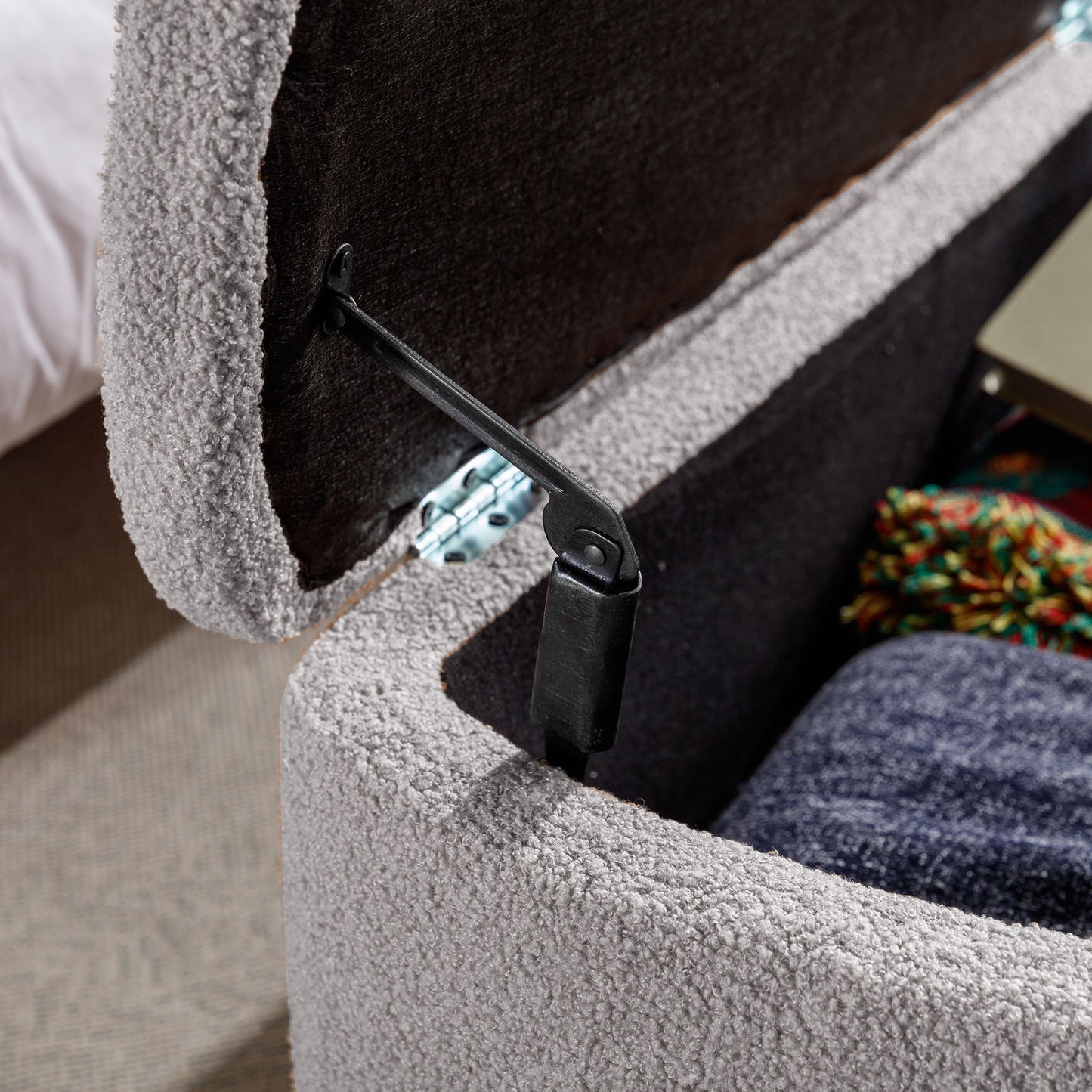 Storage Ottoman Bench For End Of Bed Gold Legs, Modern Gray Faux Fur Entryway Bench Upholstered Padded With Storage For Living Room Bedroom - Gray
