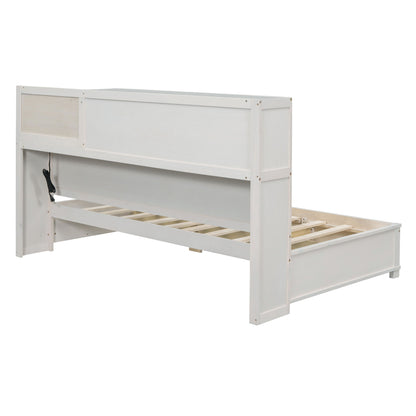 Twin Size Daybed With 3 Storage Drawers, Upper Soft Board, Shelf, And A Set Of Sockets And USB Ports - White