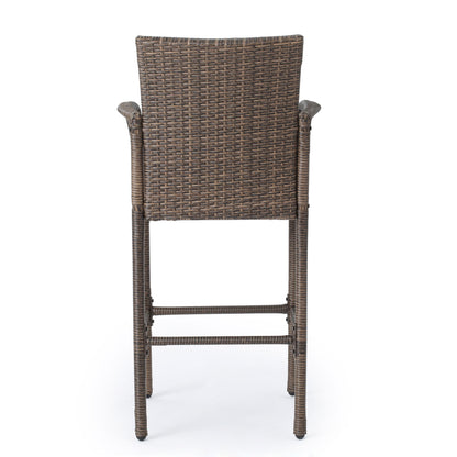 Outdoor Wicker Barstool With Faux Rattan And Iron Frame - Mix Mocha
