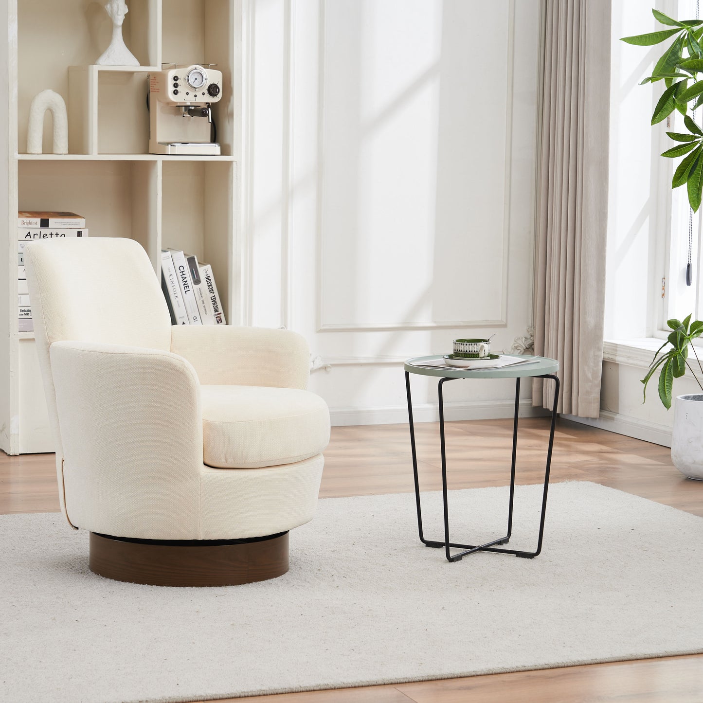 Swivel Barrel Chair, Swivel Accent Chairs Armchair For Living Room, Reading Chairs For Bedroom Comfy, Round Barrel Chairs With Gold Stainless Steel Base - Beige