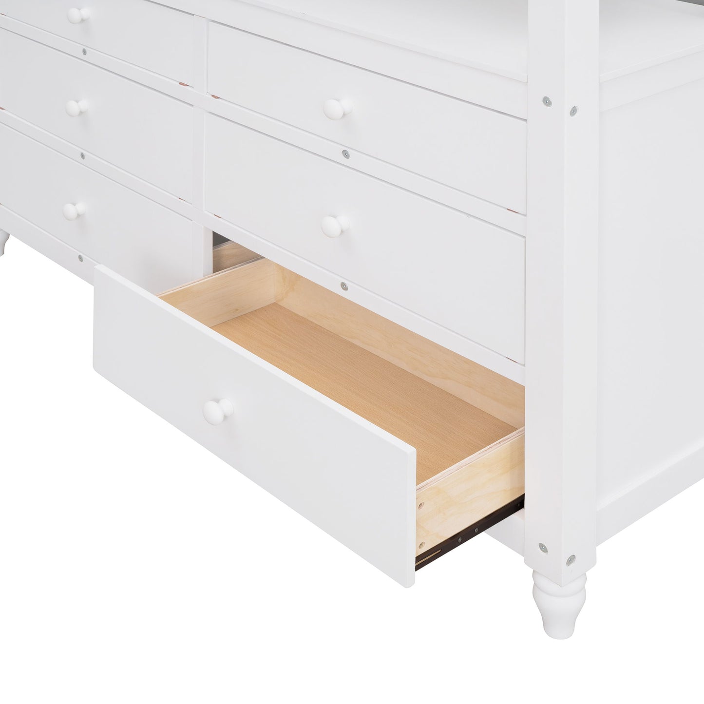 Full Size Loft Bed With Drawers And Desk With Shelves - White