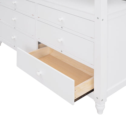 Full Size Loft Bed With Drawers And Desk With Shelves - White