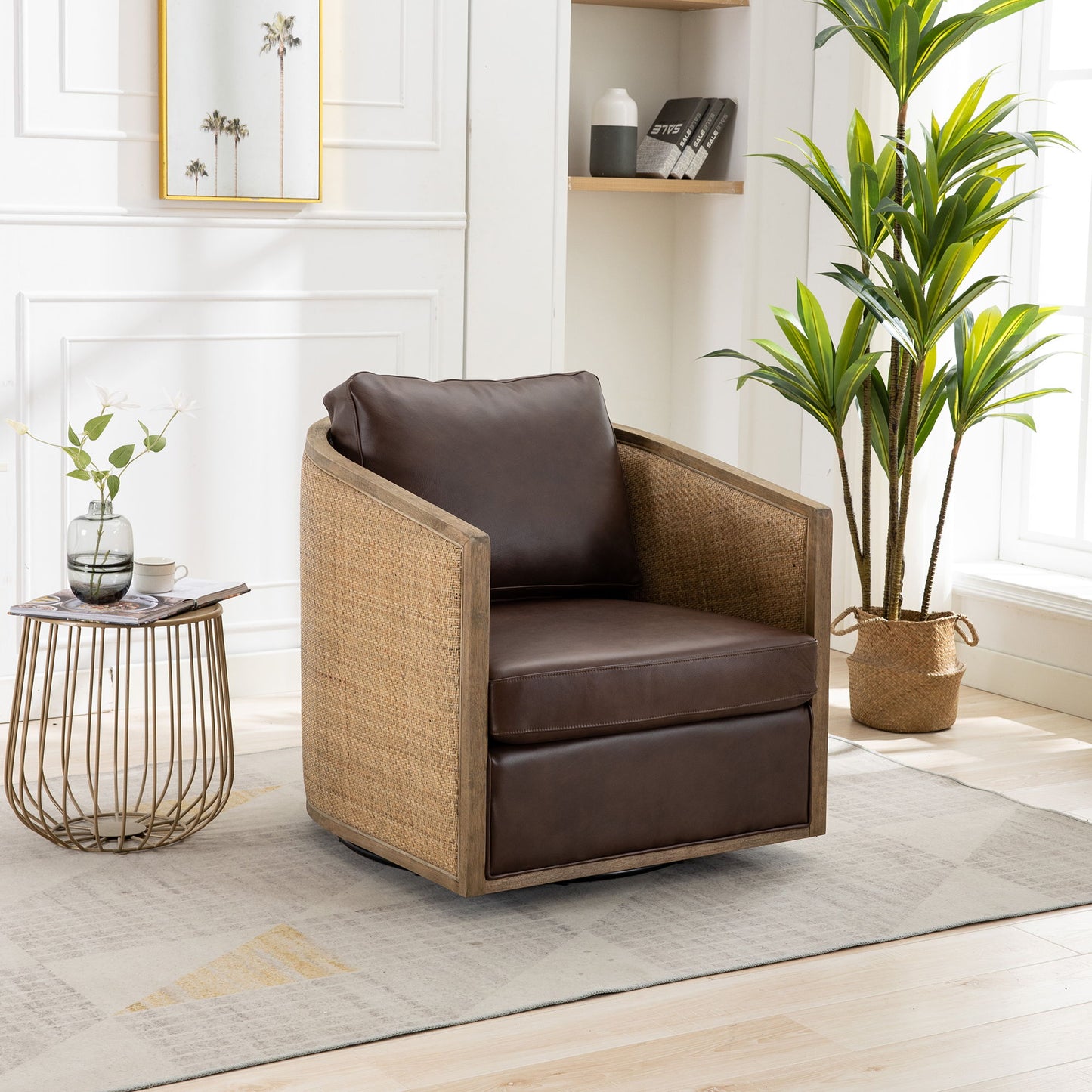 Swivel Barrel Chair, Comfy Round Accent Sofa Chair For Living Room, 360 Degree Swivel - Brown