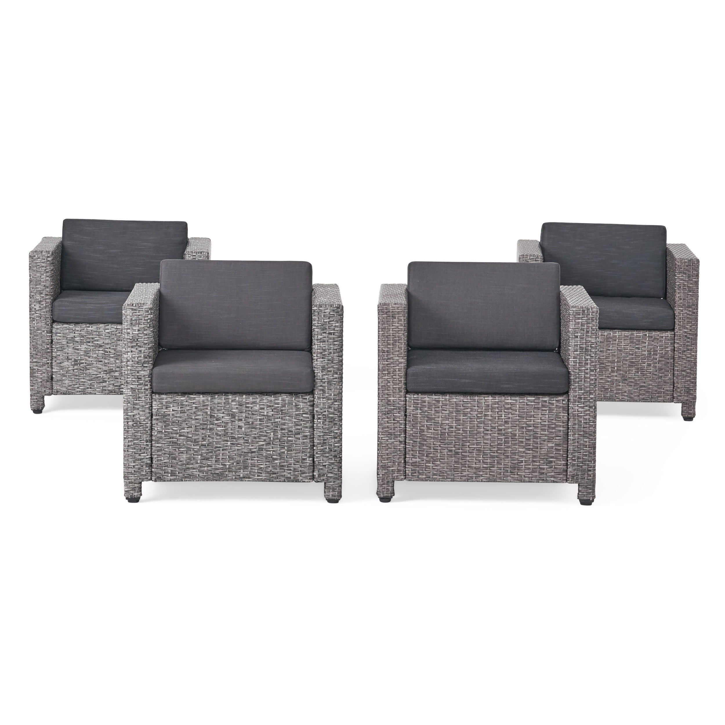 Outdoor Club Chair With Water Resistant Cushion And Square Arms (Set of 4) - Black
