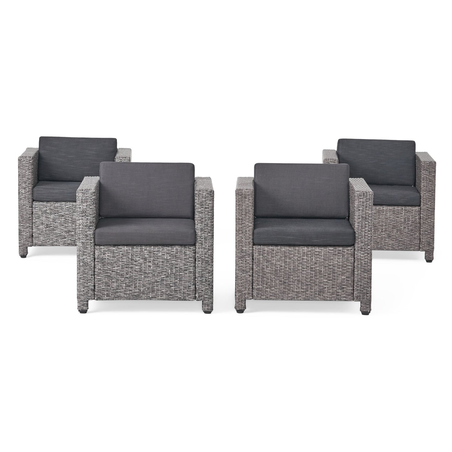 Outdoor Club Chair With Water Resistant Cushion And Square Arms (Set of 4) - Black