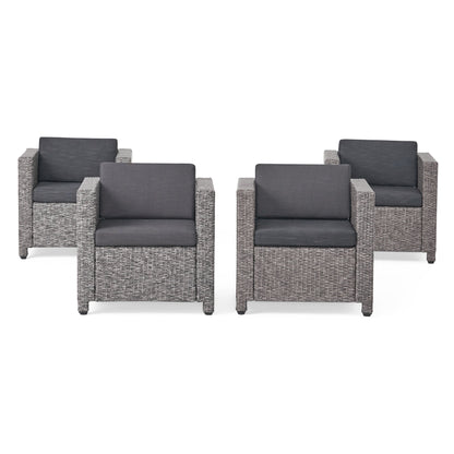 Outdoor Club Chair With Water Resistant Cushion And Square Arms (Set of 4) - Black