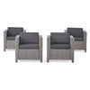 Outdoor Club Chair With Water Resistant Cushion And Square Arms (Set of 4) - Black