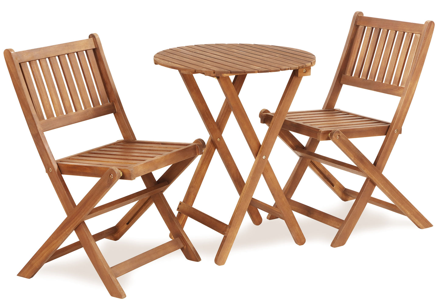 3 Piece Acacia Bistro Set, Folding Patio Furniture For Garden Backyard Balcony Porch With 1 Coffee Table And 2 Foldable Chairs - Light Brown