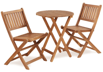 3 Piece Acacia Bistro Set, Folding Patio Furniture For Garden Backyard Balcony Porch With 1 Coffee Table And 2 Foldable Chairs - Light Brown