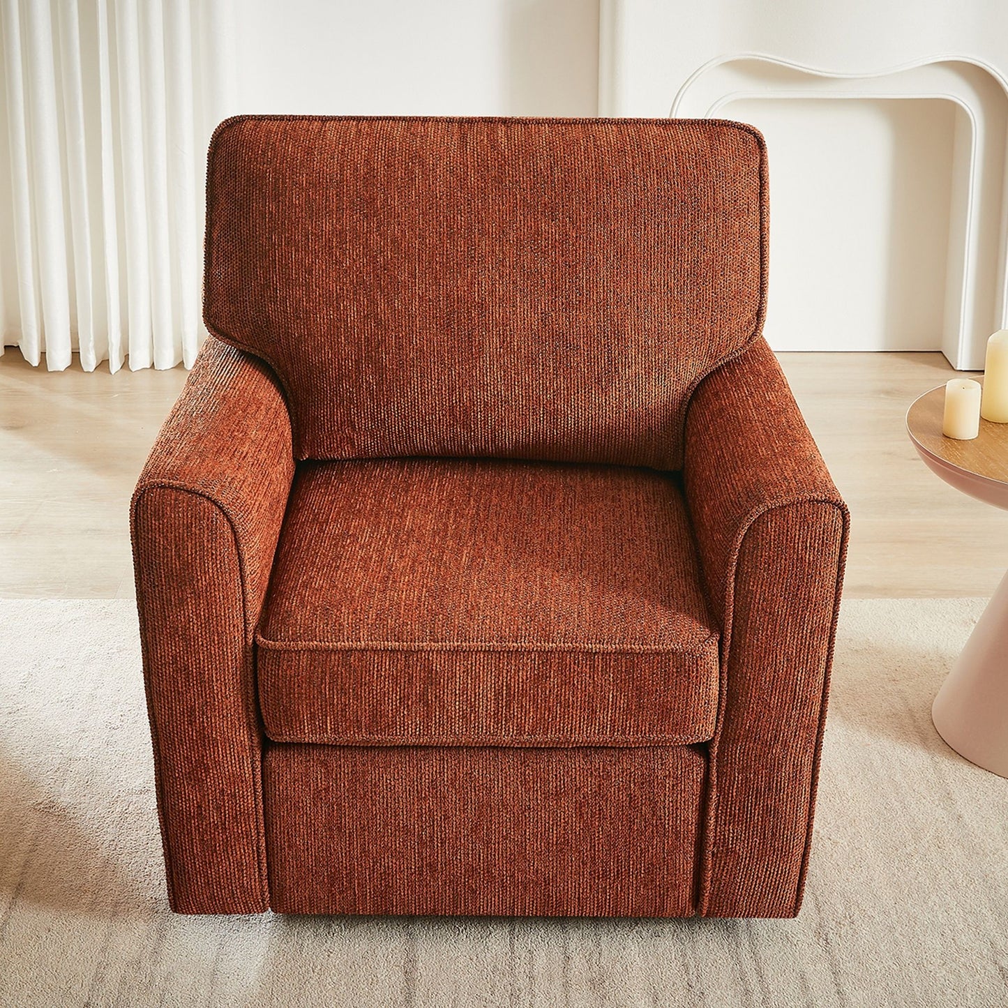 360 Degree Swivel Chair Accent Barrel Armchair With Side Pockets - Red