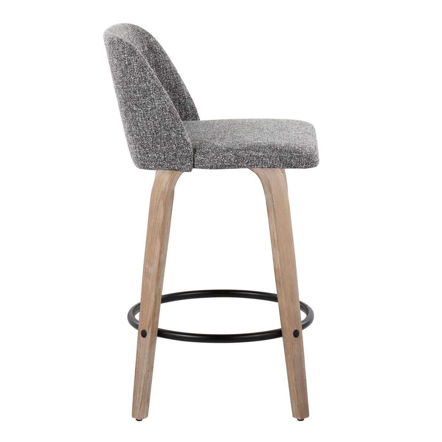 Toriano - Mid-Century Modern Fixed Height Counter Stool With Swivel With Round Footrest (Set of 2) - White Washed / Gray