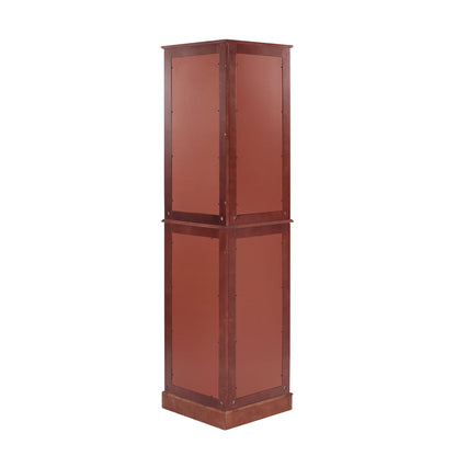 Corner Curio Dispaly Cabinet With Lights, Adjustable Tempered Glass Shelves, Mirrored Back (E26 Light Bulb Not Included) - Cherry