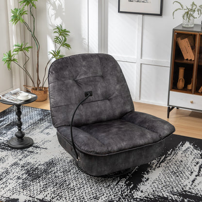 Modern Swivel Gliding Recliner Chair With Rocking Function And Phone Holder - Large Comfortable Reading Chair In Gold Stamped Velvet - Black