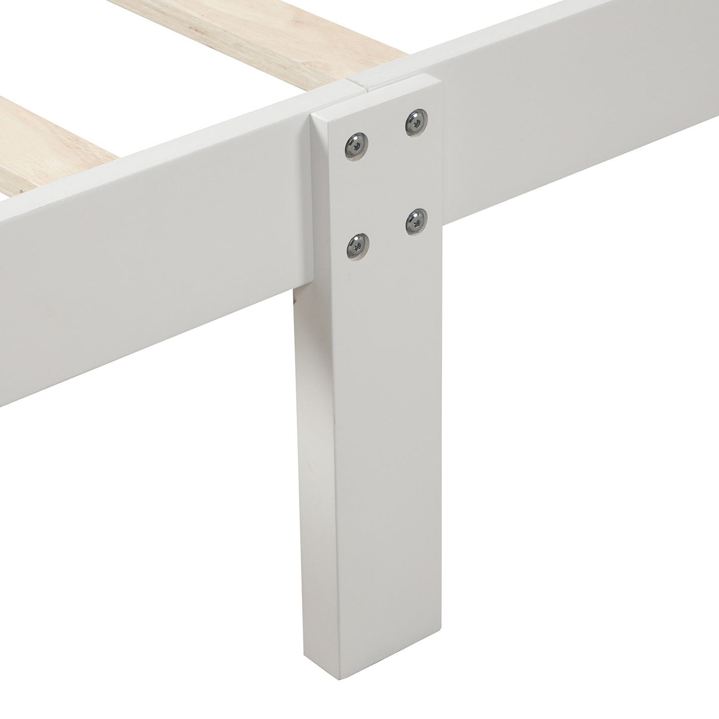 Twin Platform Bed, Mattress Foundation Sleigh Bed With Headboard, Footboard, Slat Support - White