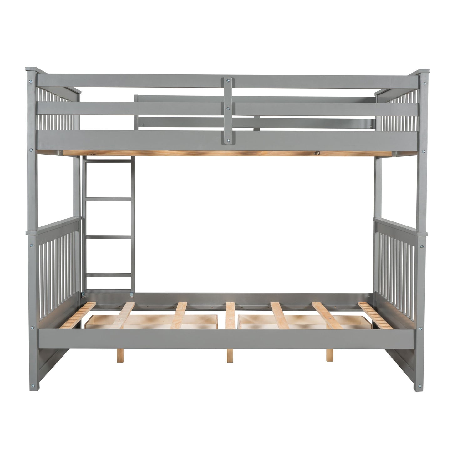 Full Over Full Bunk Bed With Ladders And 2 Storage Drawers - Gray