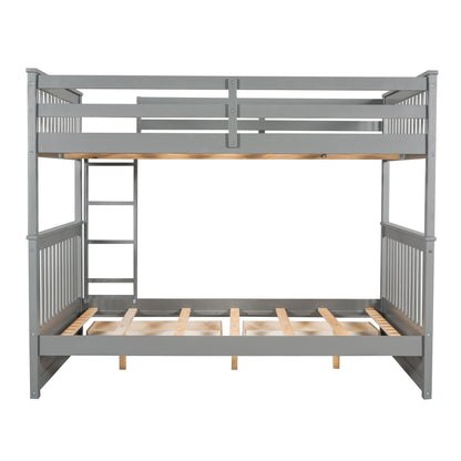 Full Over Full Bunk Bed With Ladders And 2 Storage Drawers - Gray