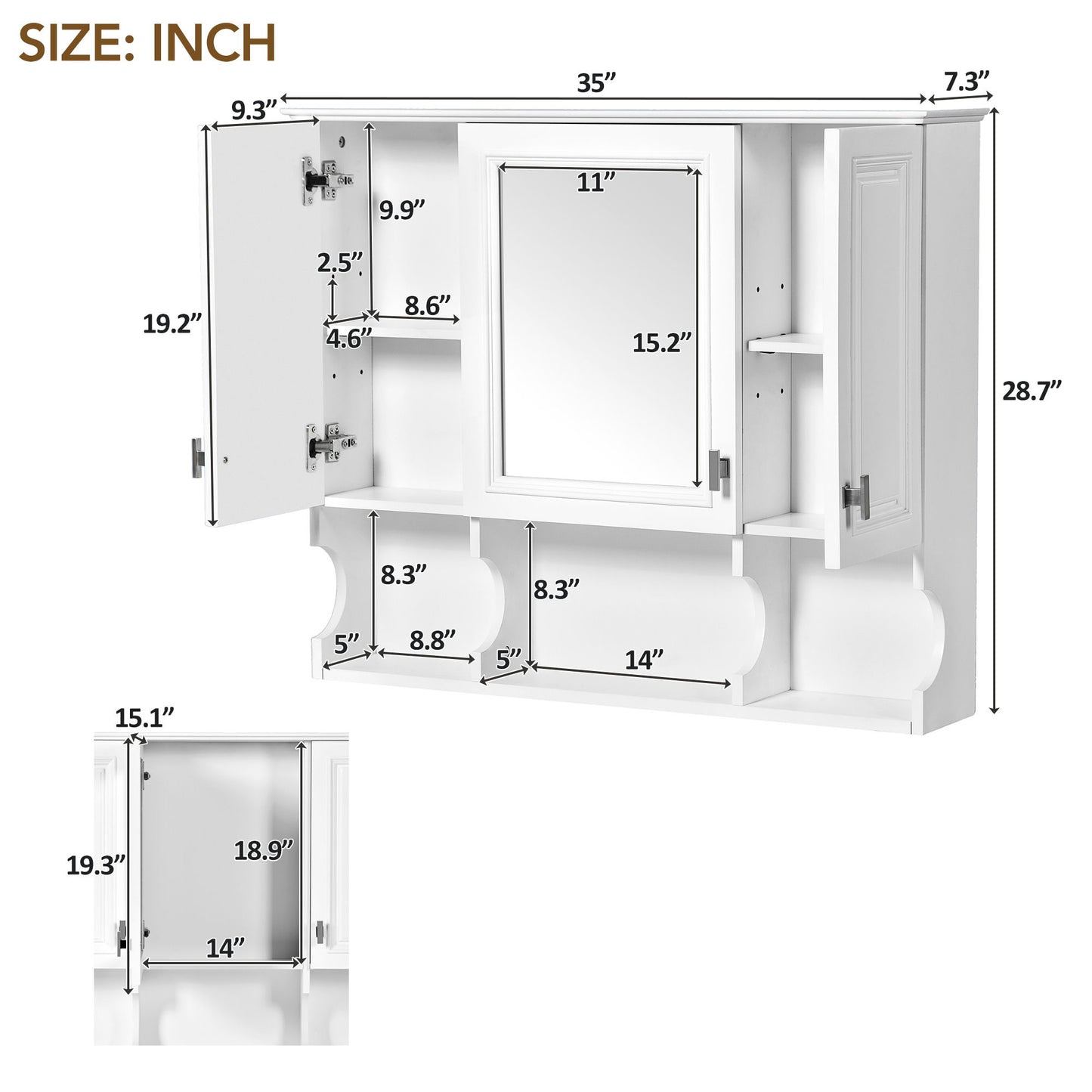 Wall Mounted Bathroom Medicine Cabinet, Modern Bathroom Wall Cabinet With Mirror, Mirror Cabinet With Open Shelves - White