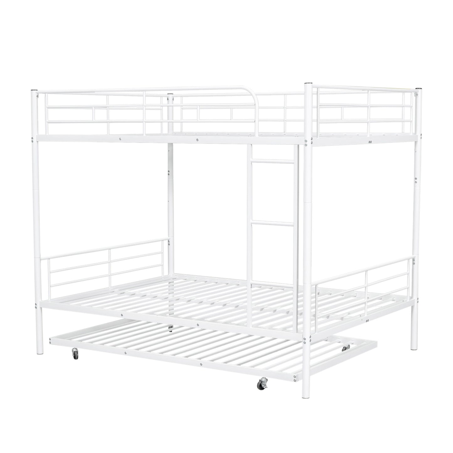 Full Over Full Metal Bunk Bed With Trundle - White