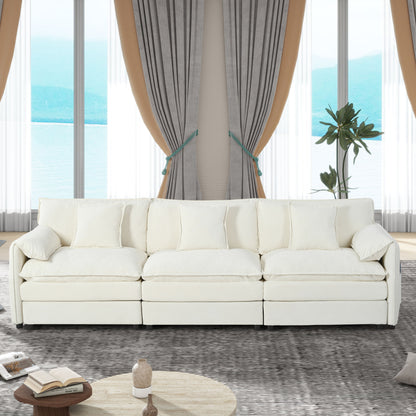 Modern Chenille Oversized Deep Seat Sectional Sofa, Large 3 Seater Modular Sofa With Pillows - Beige