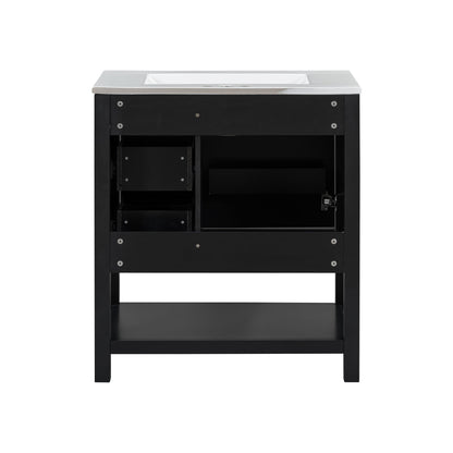 Transitional Style Bathroom Vanity Cabinet Combo With Ceramic Sink, Soft Close Door - Black