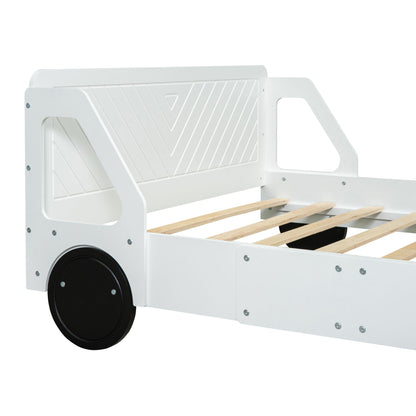 Full Size Car Shaped Platform Bed With Wheels - White