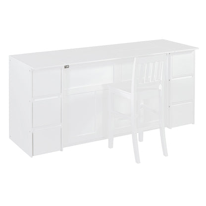 Full Size Murphy Bed With Drawers, Cabinets And USB Ports - White