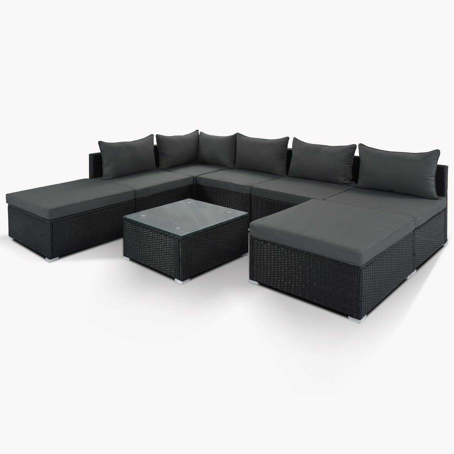 8 Pieces Outdoor Patio Furniture Sets, Garden Conversation Wicker Sofa Set, Single Sofa Combinable - Gray / Black