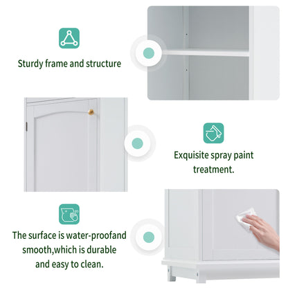 Tall Bathroom Storage Cabinet With Glass Doors, Free-Standing, Two Drawers, And Adjustable Shelves, MDF Board, Painted Perfect For Displaying Your Favorite Items - White
