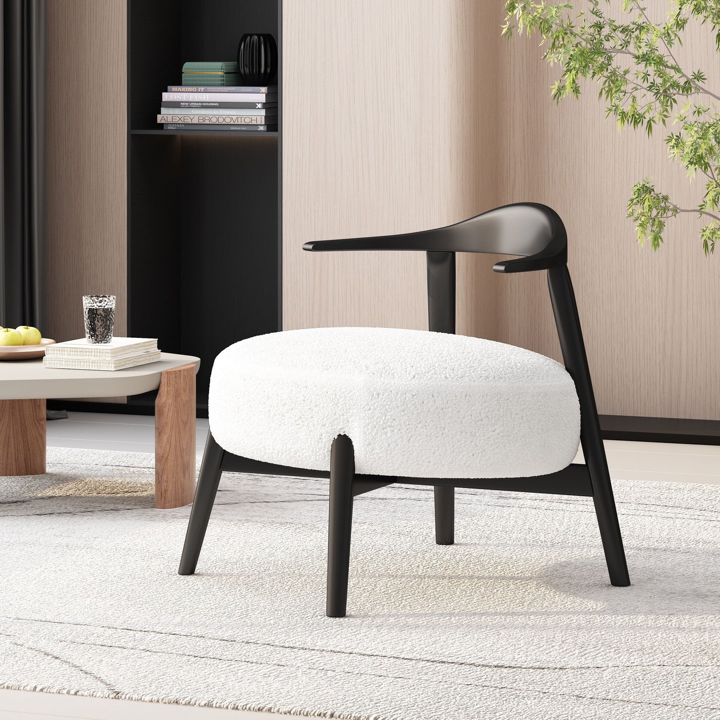 Upholstered Accent Chair, Modern Living Room Chairs, Reading Armchair For Sunroom Bedroom - White