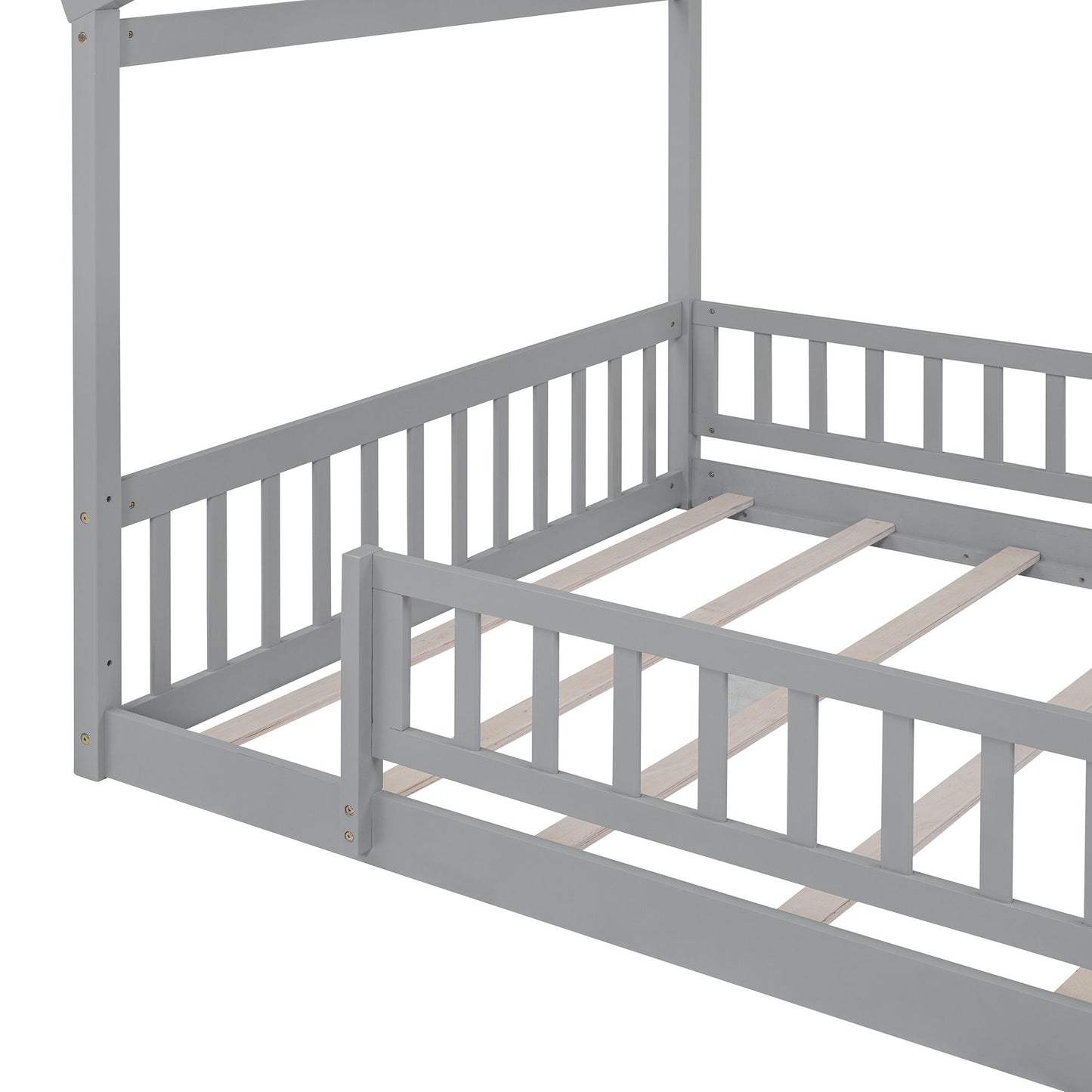 Full Size Bed House Bed Frame With Fence - Gray