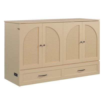 Queen Size Murphy Bed With Large Drawers, Gold