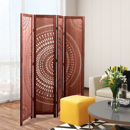 Panel Solid Wood Folding Room Divider - Brown