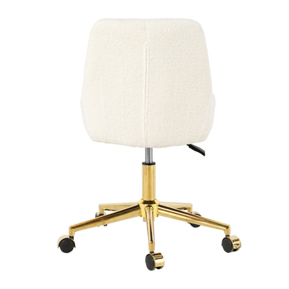 Modern Teddy Fleece Fabric Dining Chair With Gold Legs, Soft And Comfortable, Adjustable, Space Saving - Beige