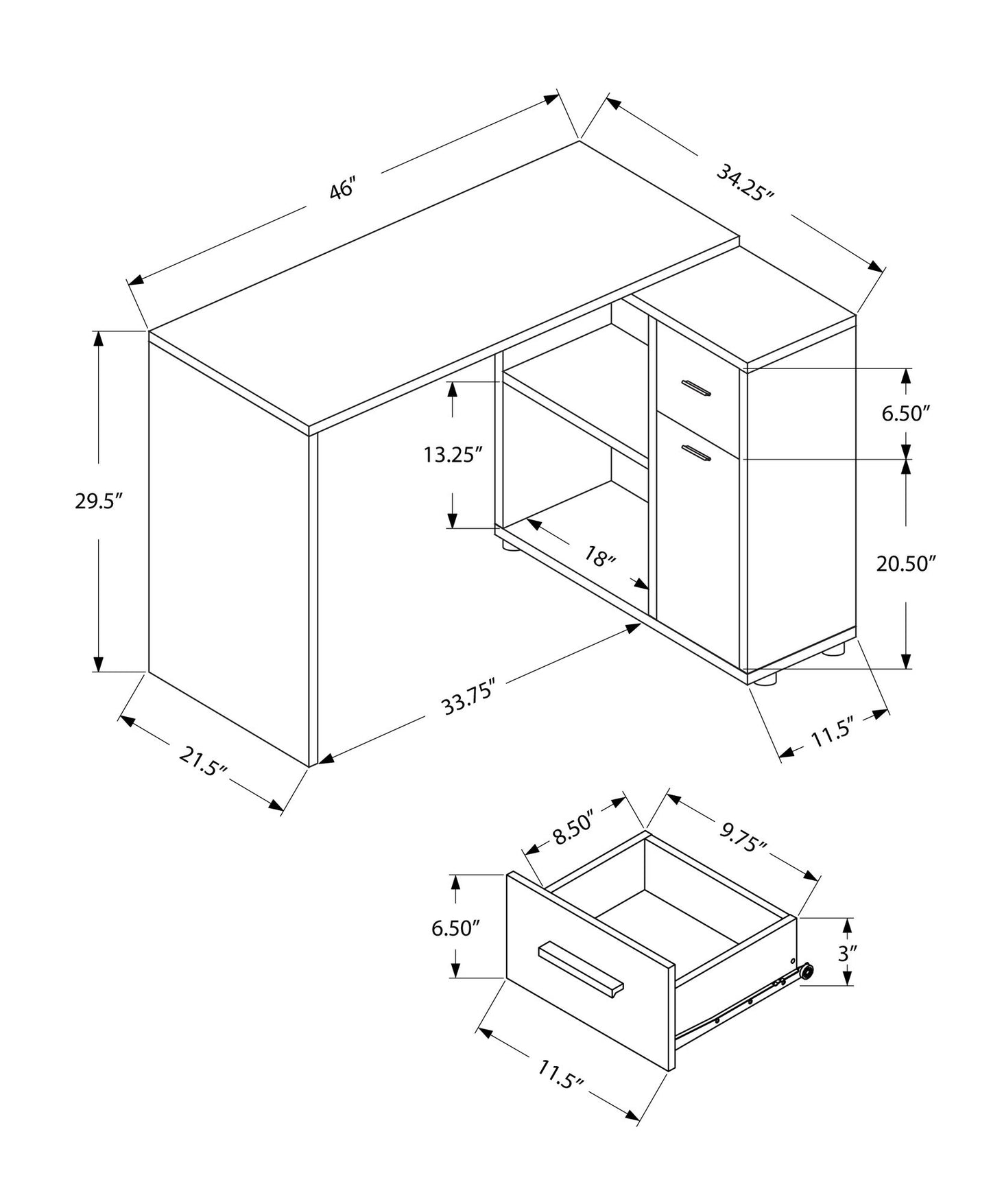 Computer Desk, Home Office, Corner, Storage Drawers, L Shape, Laptop, Contemporary & Modern - White