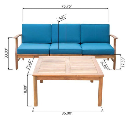 Perla - 3 Seater Sofa And Table Set - Blue