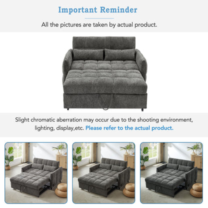 Loveseat Sofa Pull Out Sofa Bed Tufted Sleeper Sofa With An Adjustable Backrest, 3 USB Ports And 2 Lumbar Pillows For Living Room - Gray
