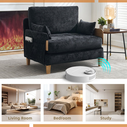 Mid Century Modern Foldable Sofa Bed Recliner, 3 - 1 Convertible Sleeper With 3 Pillows For Small Spaces - Black
