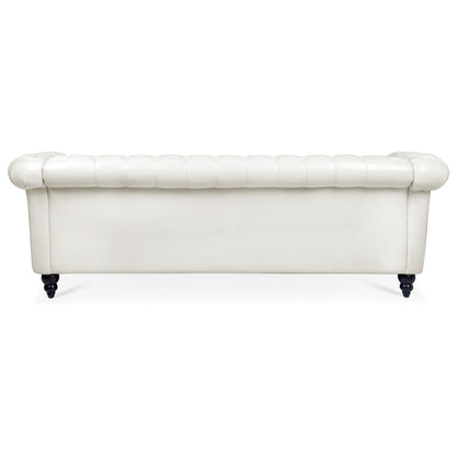 84.65" Rolled Arm Chesterfield 3 Seater Sofa - White