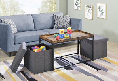 Monty - Wood Grain 3 Piece Coffee Table Set With Raised Edges (Set of 3) - Weathered Oak