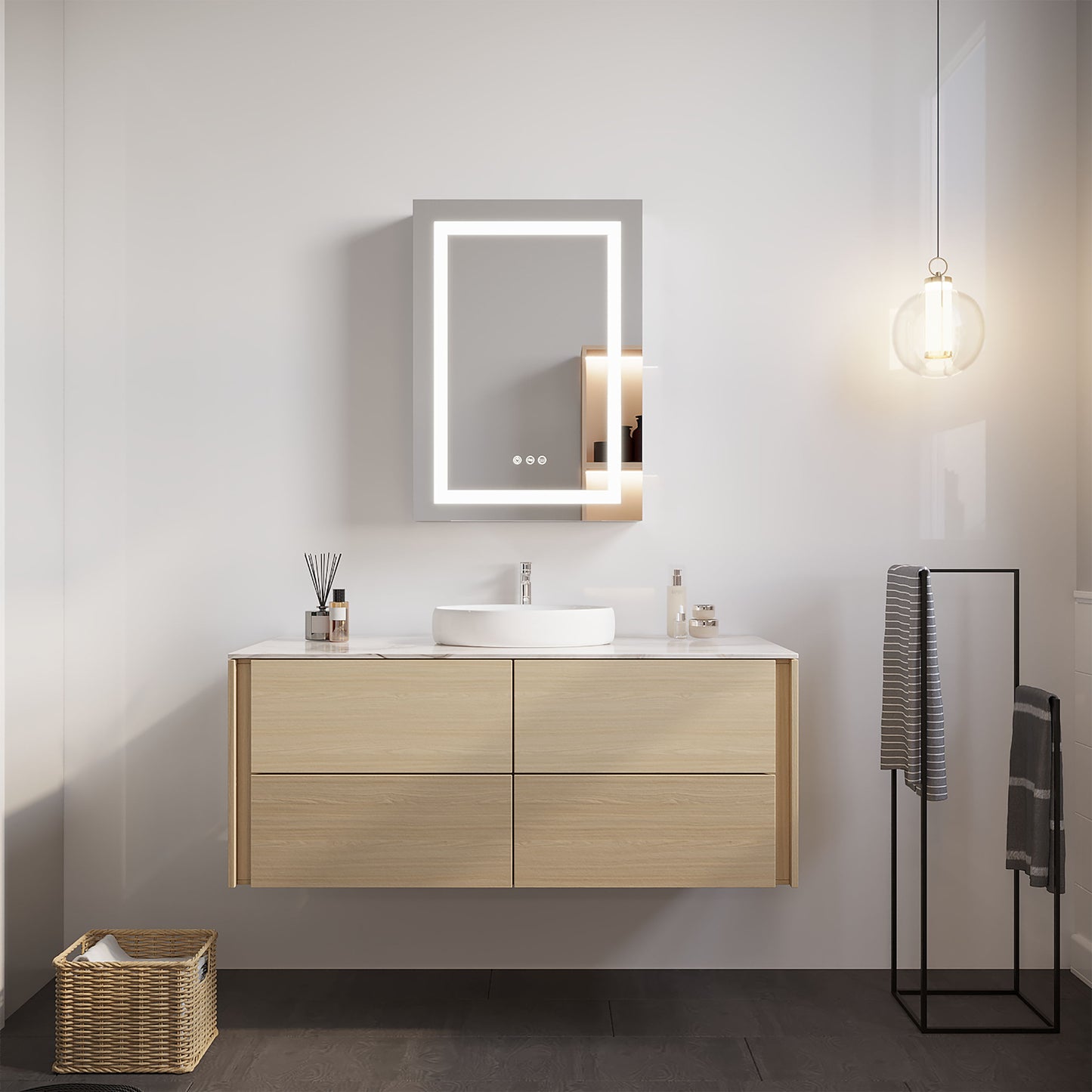 26" X 20" Bathroom Medicine Cabinet With LED Mirror, Anti-Fog, Waterproof, 3000K~6000K Single Door Lighted Bathroom Cabinet With Touch Swich, Dimmable, Recessed Or Surface Mount (Left Door) - Silver