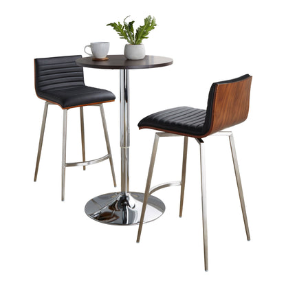 Mason - 3 Piece Swivel Mid-Century Modern Counter Height Dining Set With Adjustable Table - Chrome / Brown / Black