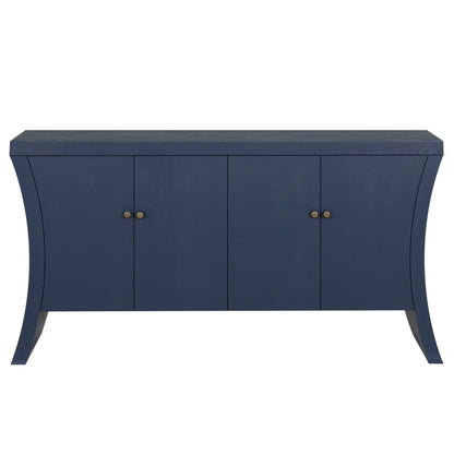 Refined Industrial 4 Door Credenza With Wooden Arc Legs & Bronze Clasps, Advanced Storage Design - Navy Blue