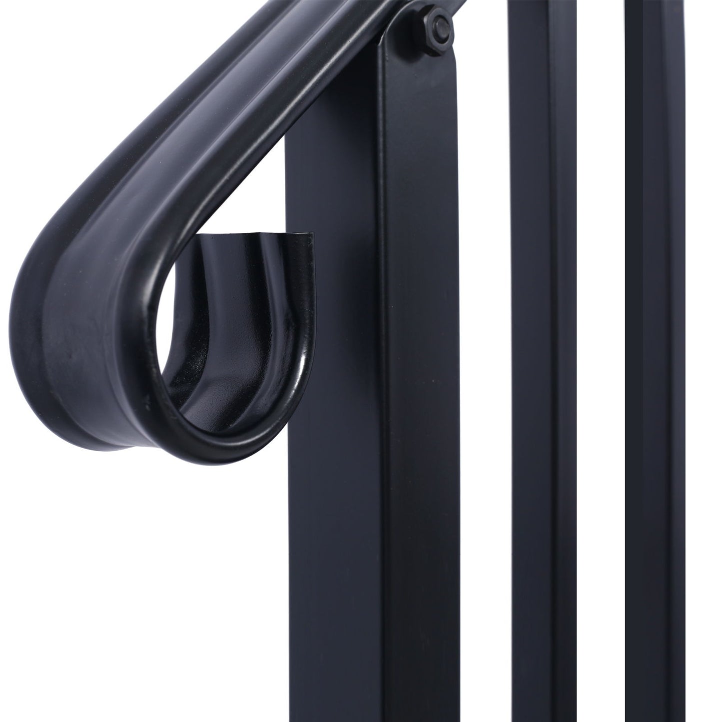 Handrails For Outdoor Steps, Fit 3 Or 4 Steps Outdoor Stair Railing, Picket#3 Wrought Iron Handrail, Flexible Porch Railing, Transitional Handrails For Concrete Steps Or Wooden Stairs - Black