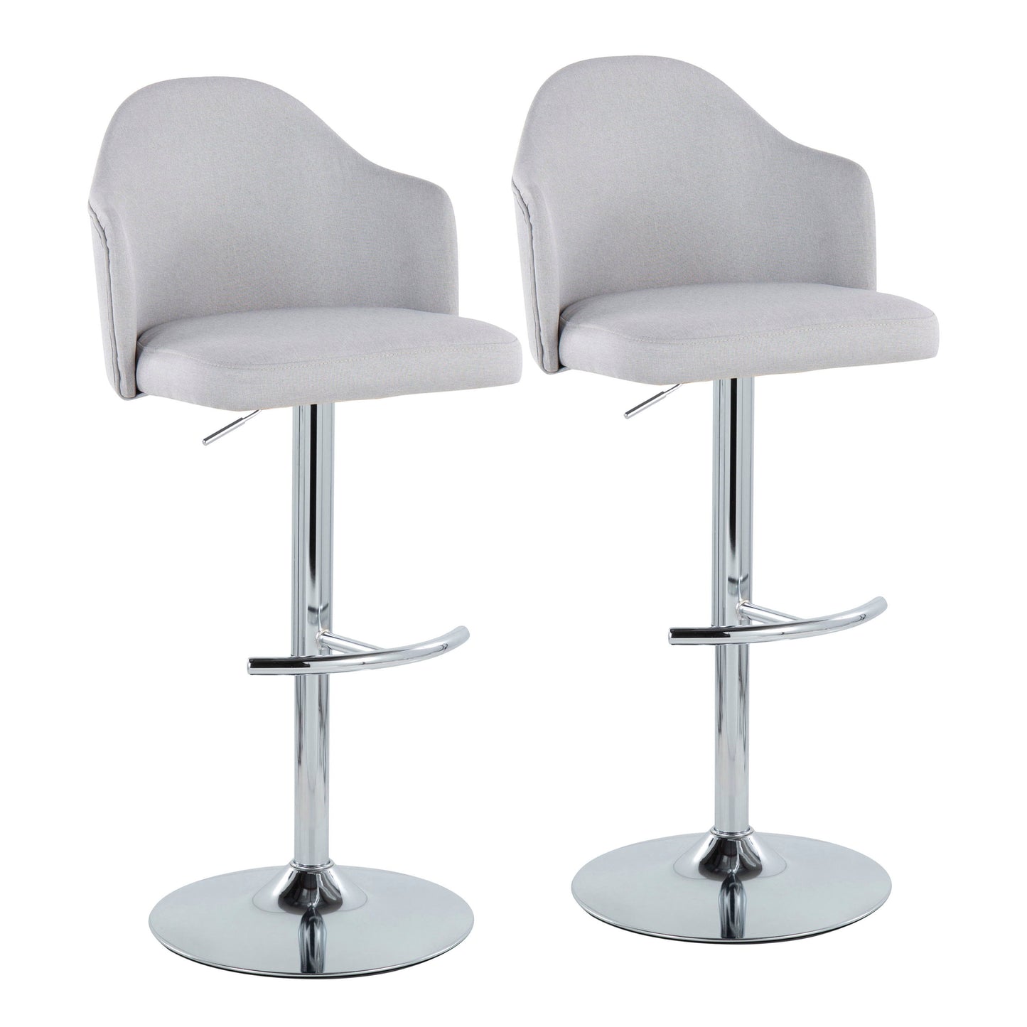 Ahoy - Contemporary Adjustable Barstool With Swivel With Rounded T Footrest (Set of 2) - Chrome / Light Gray