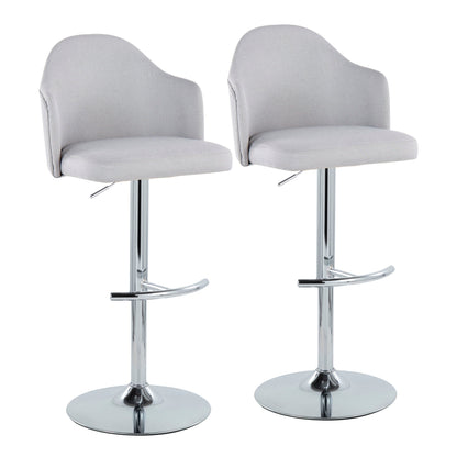 Ahoy - Contemporary Adjustable Barstool With Swivel With Rounded T Footrest (Set of 2) - Chrome / Light Gray