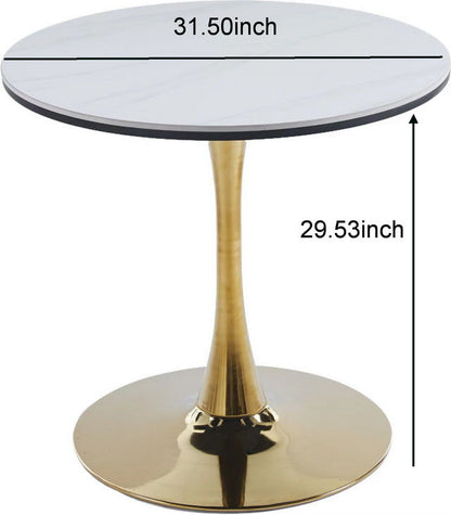 Tulip Table Mid-Century Dining Table For 2 - 4 People With Round MDF Table Top, Pedestal Dining Table, End Table Leisure Coffee Table, Ceramic And MDF Top - Golden / White